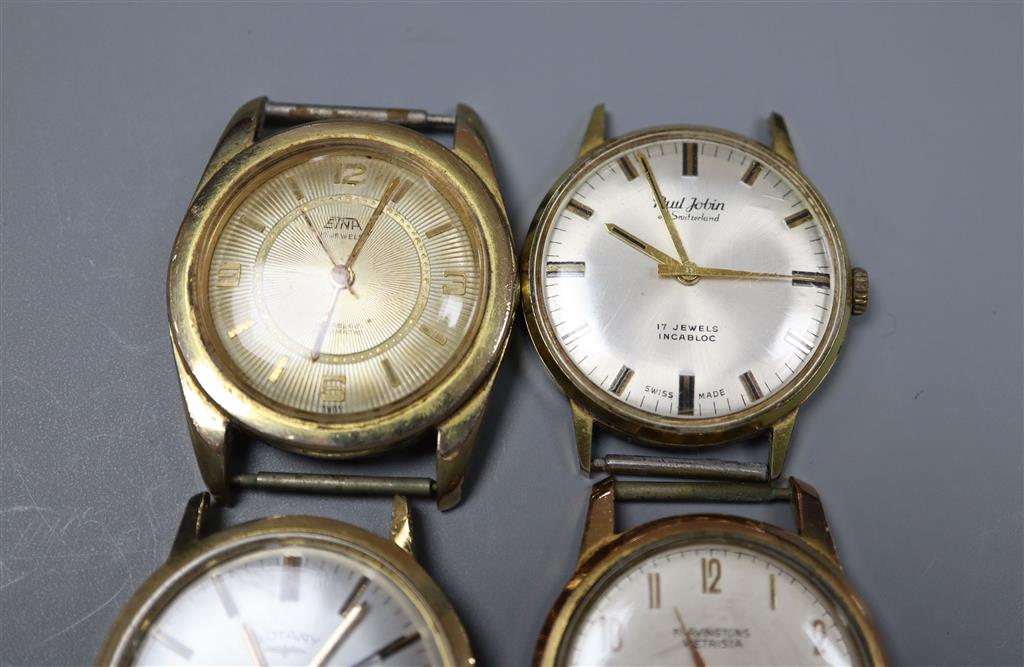 Five assorted strapless wrist watches including Rotary and Etna.